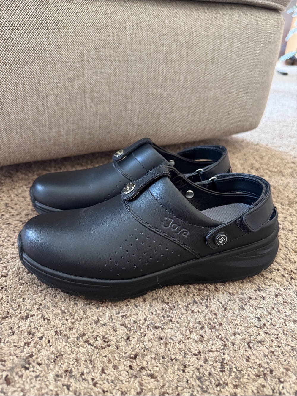 Joya Women's Black Slip-On Clog with Adjustable Heel Strap